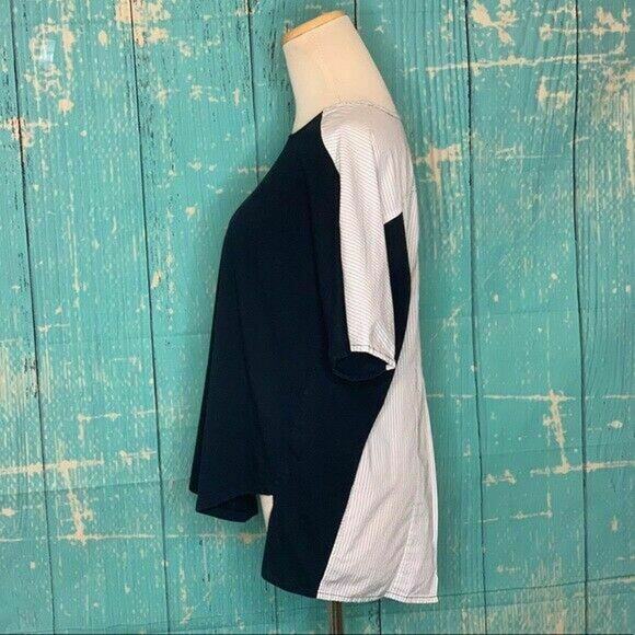 Madewell navy blue white color block Flap back Short Sleeves Top M - Picture 6 of 8